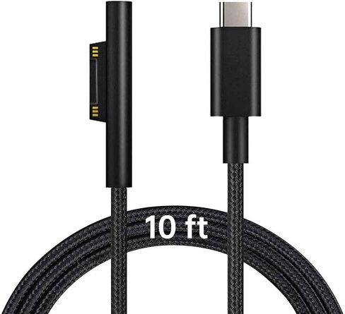كابل شحن Surface Connect to USB-C (أسود مطفي بطول 10 أقدام)، متوافق مع Microsoft Surface Pro 10/7/6/5/4/3 Go3/2/1 Laptop4/3/2/1، يجب أن يعمل مع 45 وات 15 فولت/3 أمبير شاحن USB-C PD in Kuwait