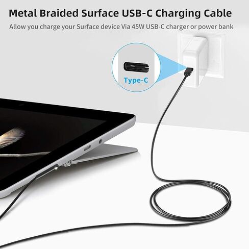 كابل شحن Surface Connect to USB-C (أسود مطفي بطول 10 أقدام)، متوافق مع Microsoft Surface Pro 10/7/6/5/4/3 Go3/2/1 Laptop4/3/2/1، يجب أن يعمل مع 45 وات 15 فولت/3 أمبير شاحن USB-C PD in Kuwait