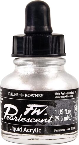 زجاجة حبر أكريليك من Daler-Rowney FW Pearlescent بيضاء لؤلؤية - حبر رسم أكريليك للفنانين والطلاب - حبر الخط الدائم - حبر أرشيفي للتوضيح والمزيد in Saudi Arabia