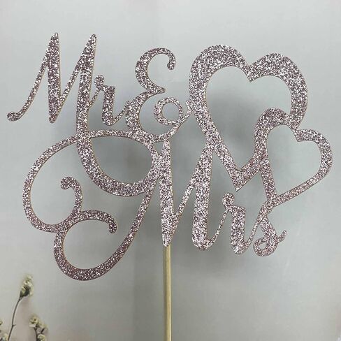 قطعة علوية لكعكة Mr & Mrs لامعة باللون الذهبي الوردي للعروس والعريس، لافتة الزفاف، والخطوبة، وزينة كعكة الذكرى السنوية للزفاف in Saudi Arabia