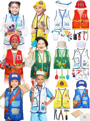 Hungdao 6 Sets Kids Dressing up Costumes Toddler Dressing up and Pretend Play for Age 6-10 Dress up Scientist, Firefighter, Postman, Farmer, Doctor, Engineer in Saudi Arabia