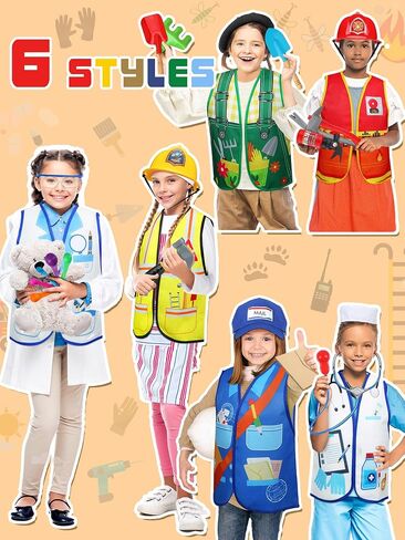 Hungdao 6 Sets Kids Dressing up Costumes Toddler Dressing up and Pretend Play for Age 6-10 Dress up Scientist, Firefighter, Postman, Farmer, Doctor, Engineer in Saudi Arabia