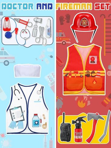 Hungdao 6 Sets Kids Dressing up Costumes Toddler Dressing up and Pretend Play for Age 6-10 Dress up Scientist, Firefighter, Postman, Farmer, Doctor, Engineer in Saudi Arabia