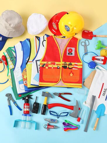 Hungdao 6 Sets Kids Dressing up Costumes Toddler Dressing up and Pretend Play for Age 6-10 Dress up Scientist, Firefighter, Postman, Farmer, Doctor, Engineer in Saudi Arabia