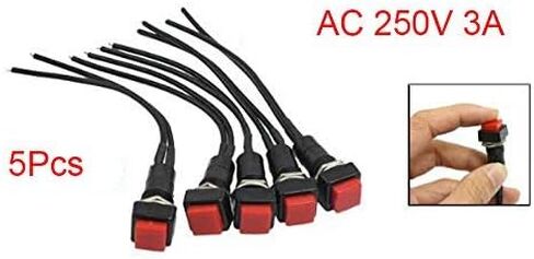 5 x 10mm Red Square Wired Car Horn Momentary Push Button Switch AC 250V 3A in Saudi Arabia