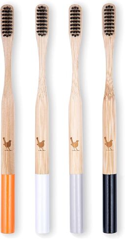 Bamboo Toothbrush with Extra Soft Charcoal Infused Bristles, Set of 4, Designed in Ukraine in Saudi Arabia