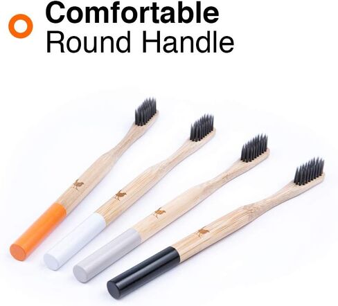 Bamboo Toothbrush with Extra Soft Charcoal Infused Bristles, Set of 4, Designed in Ukraine in Saudi Arabia