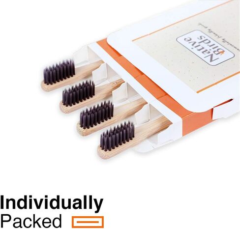 Bamboo Toothbrush with Extra Soft Charcoal Infused Bristles, Set of 4, Designed in Ukraine in Saudi Arabia