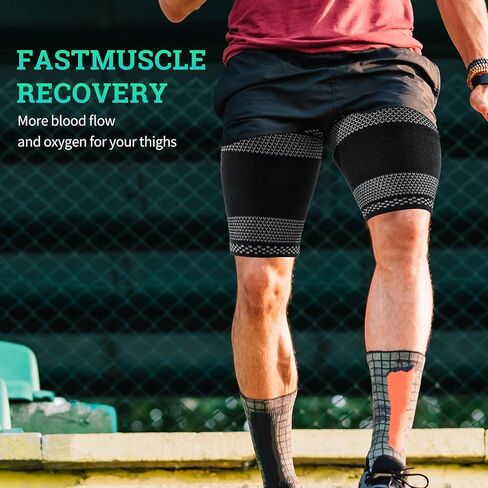 ABYON Thigh Compression Sleeves (Pair), Hamstring Compression Sleeve for Quad & Groin Pain Relief & Recovery, Thigh Brace Support Anti Slip Upper Leg Sleeves for Men and Women,Great for Running in Saudi Arabia