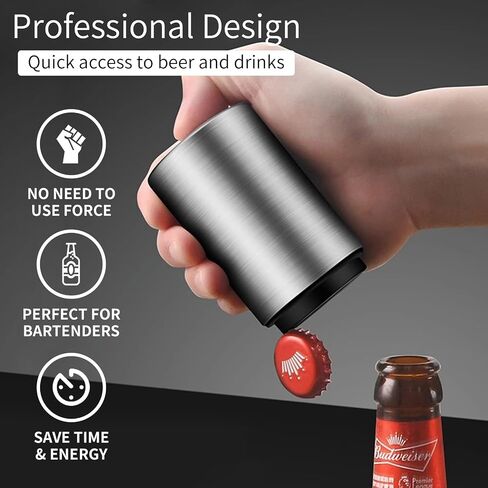 Bottle Cap Opener Destapadores de Cerveza Automatic Beer Bottle Opener, Down-Pop Off Beer Bottle Opener with Magnetic Cap Catcher,Funny Kitchen Gadgets, Beer Accessories, Men Beer Gift（Black） in Saudi Arabia