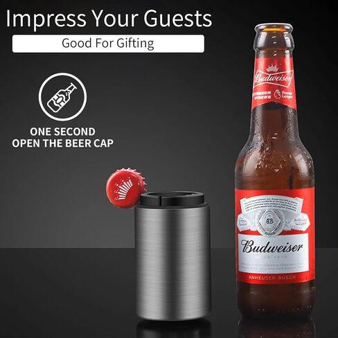 Bottle Cap Opener Destapadores de Cerveza Automatic Beer Bottle Opener, Down-Pop Off Beer Bottle Opener with Magnetic Cap Catcher,Funny Kitchen Gadgets, Beer Accessories, Men Beer Gift（Black） in Saudi Arabia