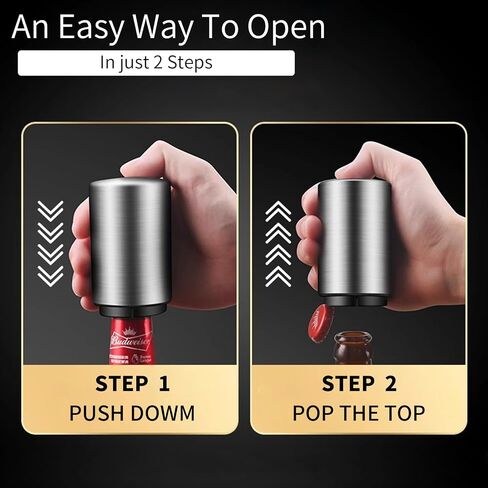 Bottle Cap Opener Destapadores de Cerveza Automatic Beer Bottle Opener, Down-Pop Off Beer Bottle Opener with Magnetic Cap Catcher,Funny Kitchen Gadgets, Beer Accessories, Men Beer Gift（Black） in Saudi Arabia