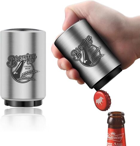 Bottle Cap Opener Destapadores de Cerveza Automatic Beer Bottle Opener, Down-Pop Off Beer Bottle Opener with Magnetic Cap Catcher,Funny Kitchen Gadgets, Beer Accessories, Men Beer Gift（Black） in Saudi Arabia