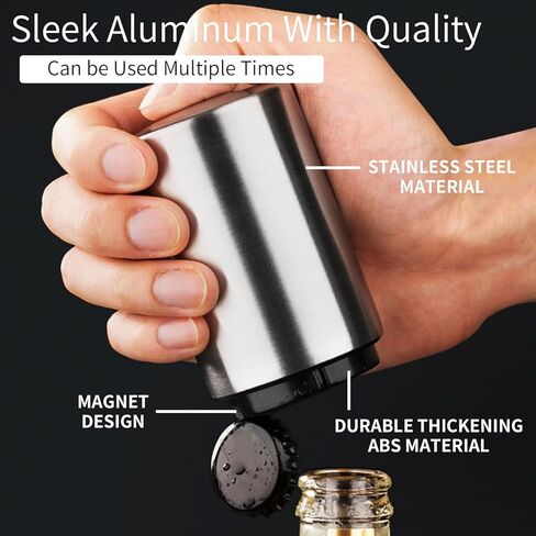 Bottle Cap Opener Destapadores de Cerveza Automatic Beer Bottle Opener, Down-Pop Off Beer Bottle Opener with Magnetic Cap Catcher,Funny Kitchen Gadgets, Beer Accessories, Men Beer Gift（Black） in Saudi Arabia