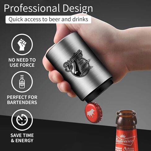 Bottle Cap Opener Destapadores de Cerveza Automatic Beer Bottle Opener, Down-Pop Off Beer Bottle Opener with Magnetic Cap Catcher,Funny Kitchen Gadgets, Beer Accessories, Men Beer Gift（Black） in Saudi Arabia