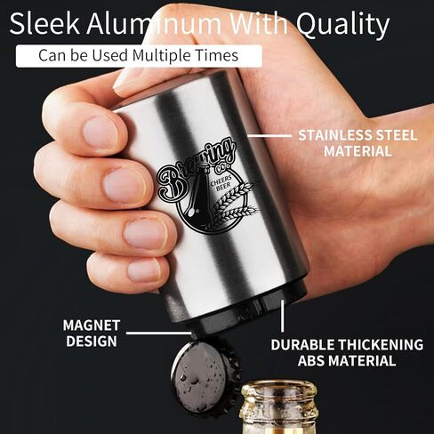 Bottle Cap Opener Destapadores de Cerveza Automatic Beer Bottle Opener, Down-Pop Off Beer Bottle Opener with Magnetic Cap Catcher,Funny Kitchen Gadgets, Beer Accessories, Men Beer Gift（Black） in Saudi Arabia