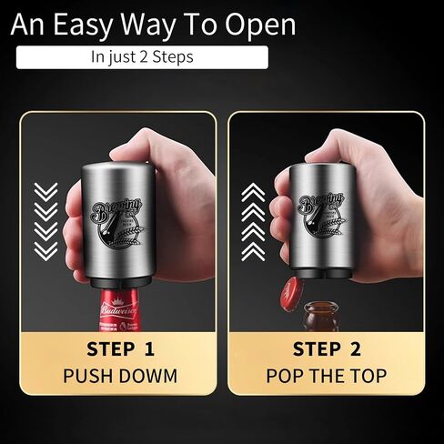 Bottle Cap Opener Destapadores de Cerveza Automatic Beer Bottle Opener, Down-Pop Off Beer Bottle Opener with Magnetic Cap Catcher,Funny Kitchen Gadgets, Beer Accessories, Men Beer Gift（Black） in Saudi Arabia