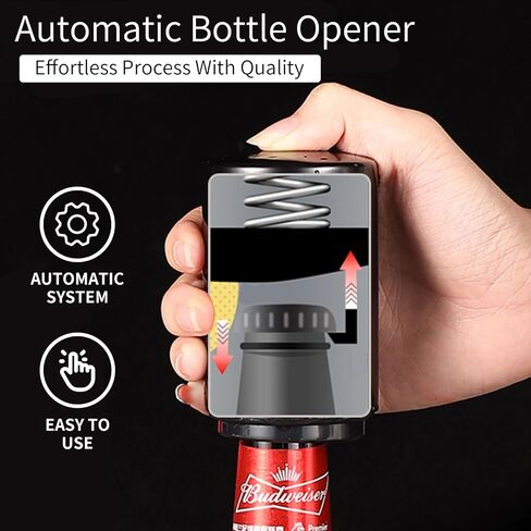 Bottle Cap Opener Destapadores de Cerveza Automatic Beer Bottle Opener, Down-Pop Off Beer Bottle Opener with Magnetic Cap Catcher,Funny Kitchen Gadgets, Beer Accessories, Men Beer Gift（Black） in Saudi Arabia