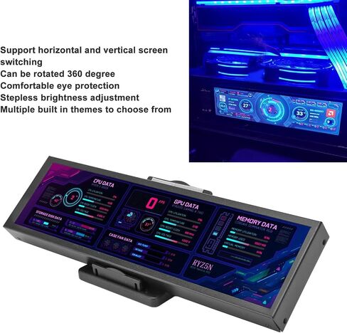 Computer Temp Monitor, 8.8 Inch IPS USB C Mini Screen, AIDA64 PC Temperature Display, CPU GPU SSD Data Monitor, PC Sensor Panel for Desktop Gaming (Black) in Saudi Arabia