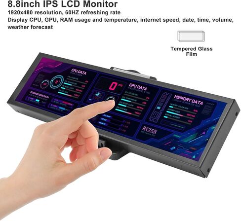 Computer Temp Monitor, 8.8 Inch IPS USB C Mini Screen, AIDA64 PC Temperature Display, CPU GPU SSD Data Monitor, PC Sensor Panel for Desktop Gaming (Black) in Saudi Arabia