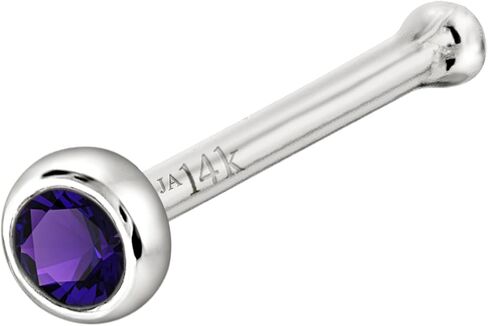 Jewelry Avalanche Solid 14K Gold Ball-end Stud Bezel Set Amethyst 22G Nose Bone Nose Stud - 14K White Gold / 14K Yellow Gold February Birthstone Nose Ring Stud in Saudi Arabia