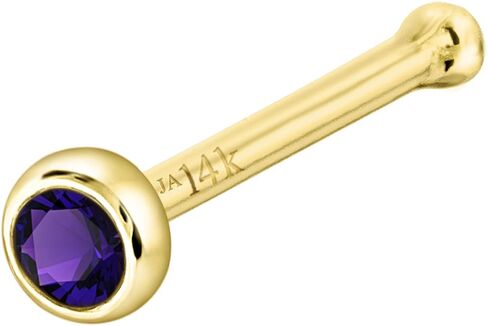 Jewelry Avalanche Solid 14K Gold Ball-end Stud Bezel Set Amethyst 22G Nose Bone Nose Stud - 14K White Gold / 14K Yellow Gold February Birthstone Nose Ring Stud in Saudi Arabia