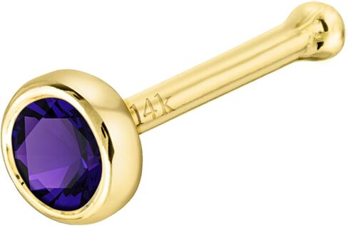 Jewelry Avalanche Solid 14K Gold Ball-end Stud Bezel Set Amethyst 22G Nose Bone Nose Stud - 14K White Gold / 14K Yellow Gold February Birthstone Nose Ring Stud in Saudi Arabia