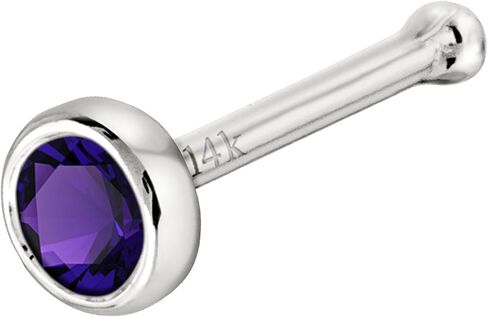 Jewelry Avalanche Solid 14K Gold Ball-end Stud Bezel Set Amethyst 22G Nose Bone Nose Stud - 14K White Gold / 14K Yellow Gold February Birthstone Nose Ring Stud in Saudi Arabia