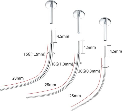 Oveta منحني ثقب تفتق 20G 18G 16G دفع في تفتق G23 التيتانيوم إدراج دبوس لأداة المجوهرات بدون خيوط in Kuwait
