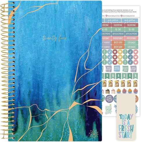bloom daily planners 2024 Calendar Year Day Planner (January 2024 - December 2024) - 5.5" x 8.25" - Weekly/Monthly Agenda Organizer Book with Stickers & Bookmark - Blue Kintsugi in Saudi Arabia