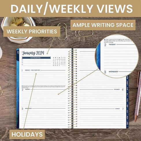 bloom daily planners 2024 Calendar Year Day Planner (January 2024 - December 2024) - 5.5" x 8.25" - Weekly/Monthly Agenda Organizer Book with Stickers & Bookmark - Blue Kintsugi in Saudi Arabia