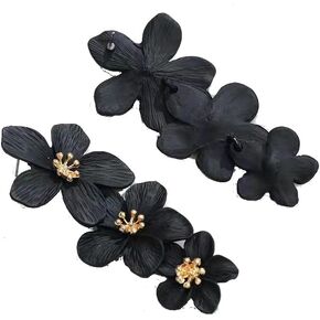 Bohemian Long Double Daisy Flower Drop Dangle Earrings Matte Floral Petal Layered Tiered for Women Summer Wedding Jewelry
