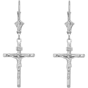 Dainty Sterling Silver Jesus Christ Crucifix Cross (INRI) Earrings