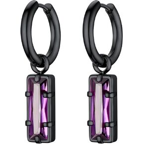 Gorgeous Cubic Zirconia Birthstone Dangle Earrings for Women, Jan - Dec Available, Silver/Gold/Black Stainless Steel Earrings, Hypoallergenic, Come with Box