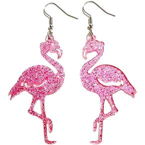Cute Acrylic Flamingo Dangle Drop Earrings Lightweight Resin Pink Flamingo Glitter Earrings Valentine's Day Jewelry Gifts