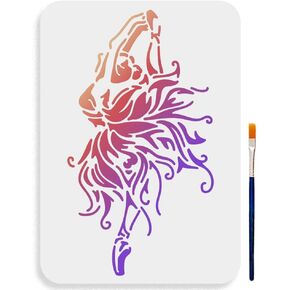 MAYJOYDIY Ballet Stencil 11.7×8.3inch Large Ballet Dancers Stencils Elegant Ballerina Stencil Template with Paint Brush for Art Crafts Furniture Canvas Wall Wood Home Decorations