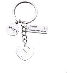 Reminder From Lovers - Always Drive Safe I Need You Here With Me Engraved Initial Keychain