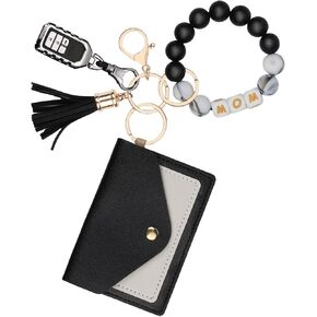 محفظة معصم بسلسلة مفاتيح MOM، هدايا عملية للأم، مع خرز سيليكون MOM، شرابة، محفظة حامل البطاقات in Kuwait