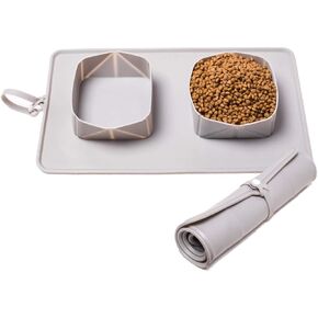 Dog Bowl, Portable Pet Double Bowl with Carry Case, Foldable Anti-Overflow Silicone Water Food Feeding Bowl for Cat or Dog, Perfect for Home, Traveling, Camping, Hiking, Walking