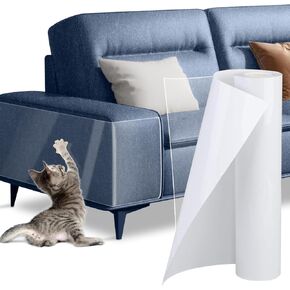 Cat Scratch Furniture Protector - Couch Protector from Cat Claws, Plastic Cover Adhesive Clear Flexible Sofa Guard, Single Side Sticky Deterrent Training Tape - Easy to Apply, 11.8 in × 196.8 in