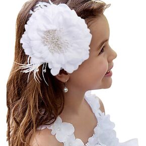 Glamulice الأميرة بنات عيد ميلاد رئيس كليب الاطفال ريشة خوذة حزب مهرجان عقال زهرة بيضاء فتاة الزفاف مساء عطلة حفلة موسيقية خمر الشعر التبعي in Kuwait