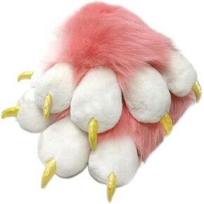 Furryvalley Fursuit Paws فروي جزئي تأثيري قفازات مخلب رقيق زي الدب الأسد الدعائم للأطفال البالغين (الوردي)