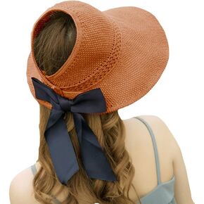 Women Wide Brim Straw Hat Summer Beach Sun Visor Packable Floppy Bowknot Cap Lightweight Sun Protection Hat for Vacation