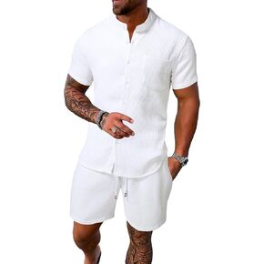 Floerns Men's 2 Pieces Shirts Set Casual Button Down Short Sleeve T-Shirts Shorts Sets