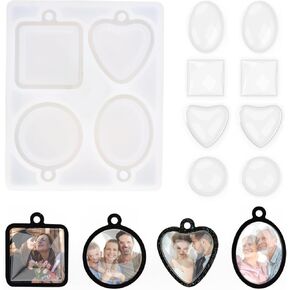 1Pcs Trays Pendant Resin Silicone Molds with 8Pcs Round Glass Domes Mini Blanks Picture Frame Pendant Trays Epoxy Resin Molds for DIY Art Craft Jewelry Pendant Keychain Making Decoration in Kuwait