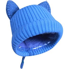 Women Winter Double Layers Wool Cat Ear Crochet Skull Beanie Hat with Cat Tail