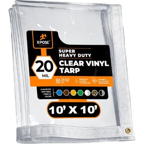 4' x 6' Clear Vinyl Tarp - Super Heavy Duty 20 Mil Transparent Waterproof PVC Tarpaulin with Brass Grommets - for Patio Enclosure, Camping, Outdoor Tent Cover, Porch Canopy - by Xpose Safety