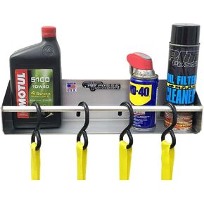 Pit Posse 465 Tie Down Hanger Holder Aluminum Wall Mount Rack Shelf for Race Trailer Garage Shop Storage Organizer- Made in USA-Holds Tie Downs, Ratchet Straps, Bungee Cords, Aerosol Cans, Oils