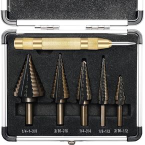 مجموعة لقم مثقاب مكونة من 5+1 قطعة، لقم خطوة فولاذية عالية السرعة مع ثقب مركزي تلقائي/علبة من الألومنيوم، مجموعة لقم ثقب مخروطية من التيتانيوم مقاس 50 لثقوب الحفر in Kuwait