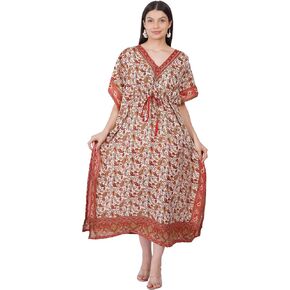 LAPSHA'S Women's Kaftan Dress Paisley Beach Cover Up Tribal Ethnic Print Plus Size Loose Kimono Maxi Dress